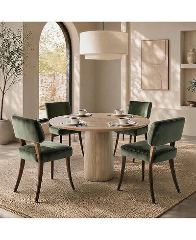 homfan Dining Chairs Set of 4, Mid Century Upholstered Chairs with Linen Fabric, Modern Armless Kitchen Chairs with Wood Legs