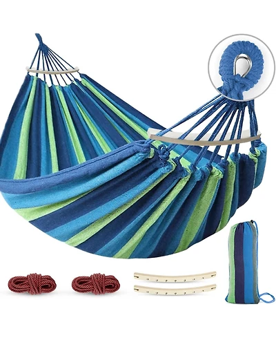 Piscifun Portable Camping Hammock Thickened Canvas 550lb Capacity With Anti Roll Beam Tree Straps For Outdoor Patio Yard
