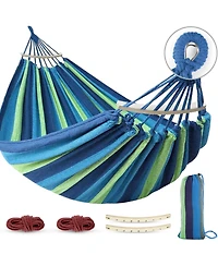 Piscifun Portable Camping Hammock Thickened Canvas 550lb Capacity With Anti Roll Beam Tree Straps For Outdoor Patio Yard