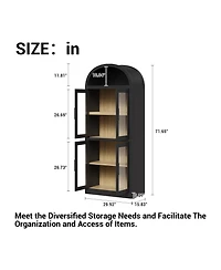 homfan Arched Storage Cabinet with Glass Doors, Tall 4 Tier Freestanding Organizer for Entryway, Living Room, Home Office