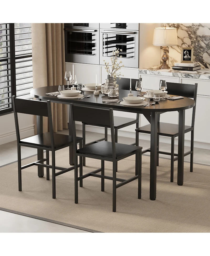 homfan 63 Inch Oval Dining Table Set Modern for Kitchen and Room Furniture, Wood with 4 Chairs
