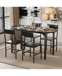 homfan 63 Inch Oval Dining Table Set Modern for Kitchen and Room Furniture, Wood with 4 Chairs