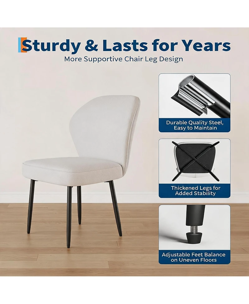 homfan Linen Dining Chairs Set of 4, Modern Fabric Upholstered Kitchen Side Chairs with Metal Pegs, For Living Room, Kitchen, Dining Room