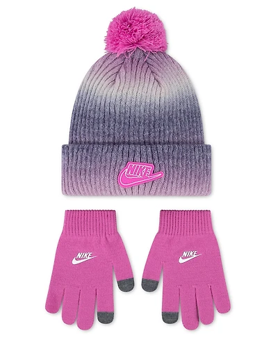 Nike Girls' 7-16 Gradient Peak Pom Beanie and Gloves, 2-Piece Set