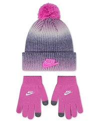 Nike Girls' 7-16 Gradient Peak Pom Beanie and Gloves, 2-Piece Set