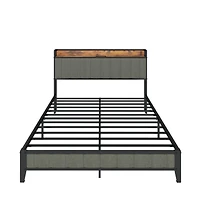 Lucky One King Size Platform Bed Frame with Usb Outlets, Heavy Duty Metal Slats, No Box Spring Needed, Under-Bed Storage