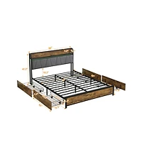 Lucky One Full Size Platform Bed Frame with Usb Outlets and Rgb Led Lights, 4 Storage Drawers, Heavy Duty Metal Slats, No Box Spring Needed