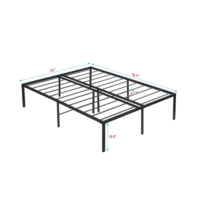 Lucky One Queen Size Heavy Duty Metal Bed Frame, Reinforced Steel Slats, Noise-Free, No Box Spring Needed, Under-Bed Storage