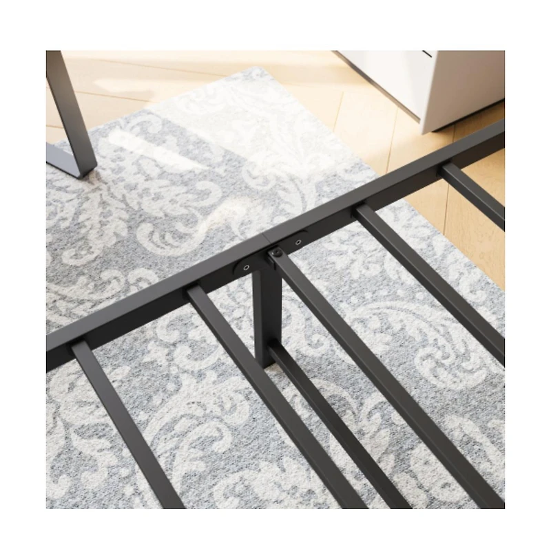 Lucky One Queen Size Metal Platform Bed Frame with Victorian Headboard and Footboard, Steel Slats, No Box Spring Needed, Under-Bed Storage