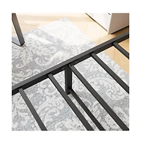 Lucky One Queen Size Metal Platform Bed Frame with Victorian Headboard and Footboard, Steel Slats, No Box Spring Needed, Under-Bed Storage