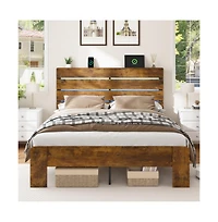 Lucky One Queen Size Bed Frame with Headboard and Footboard, Led Lights, Usb Charging Station, All-Metal Support, No Box Spring Needed