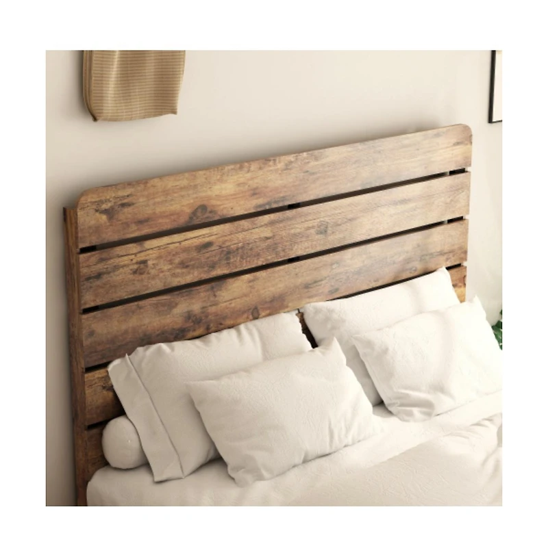 Lucky One Queen Size Wood Platform Bed Frame with Metal Frame, Industrial Style, Wood Slats, No Box Spring Needed
