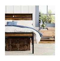 Lucky One Queen Size Bed Frame with Storage Headboard, Led Lights, Usb Charging Station, Metal Slats, No Box Spring Needed