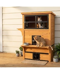 Ruie 3 Tier Outdoor Cat House Weather Resistant Kitty Shelter with 5 Escape Doors