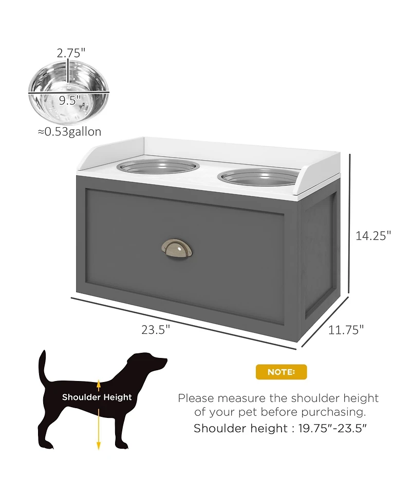 Ruie Elevated Dog Feeding Station with Storage Drawer and Two Raised Bowls for Large Dogs