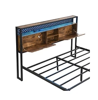 Lucky One Full Size Platform Bed Frame with Wooden Headboard and Footboard, Usb Outlets, Led Lights, 2 Drawers, No Box Spring Needed