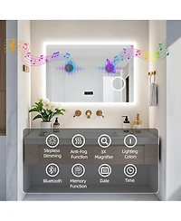 Luvodi Wall-Mounted 40"x24" Makeup Vanity Led-Bathroom-Mirror with Bluetooth Speaker, Time Display, Anti-Fog, Memory Function, Temperature