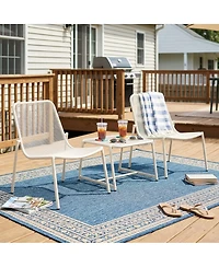 Asagikoiai 3-Piece Outdoor Metal Conversation Set with Iron Mesh Chairs and Table-Asagikoiai