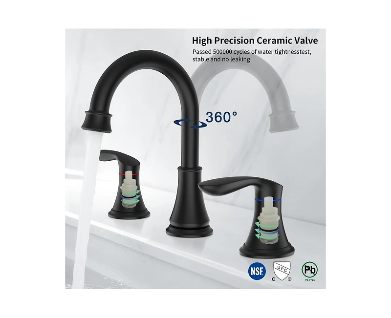 Busdays 8 Inch Widespread Bathroom Faucet 2 Handle 3 Hole 360 Swivel Spout Vanity Sink Basin Faucet