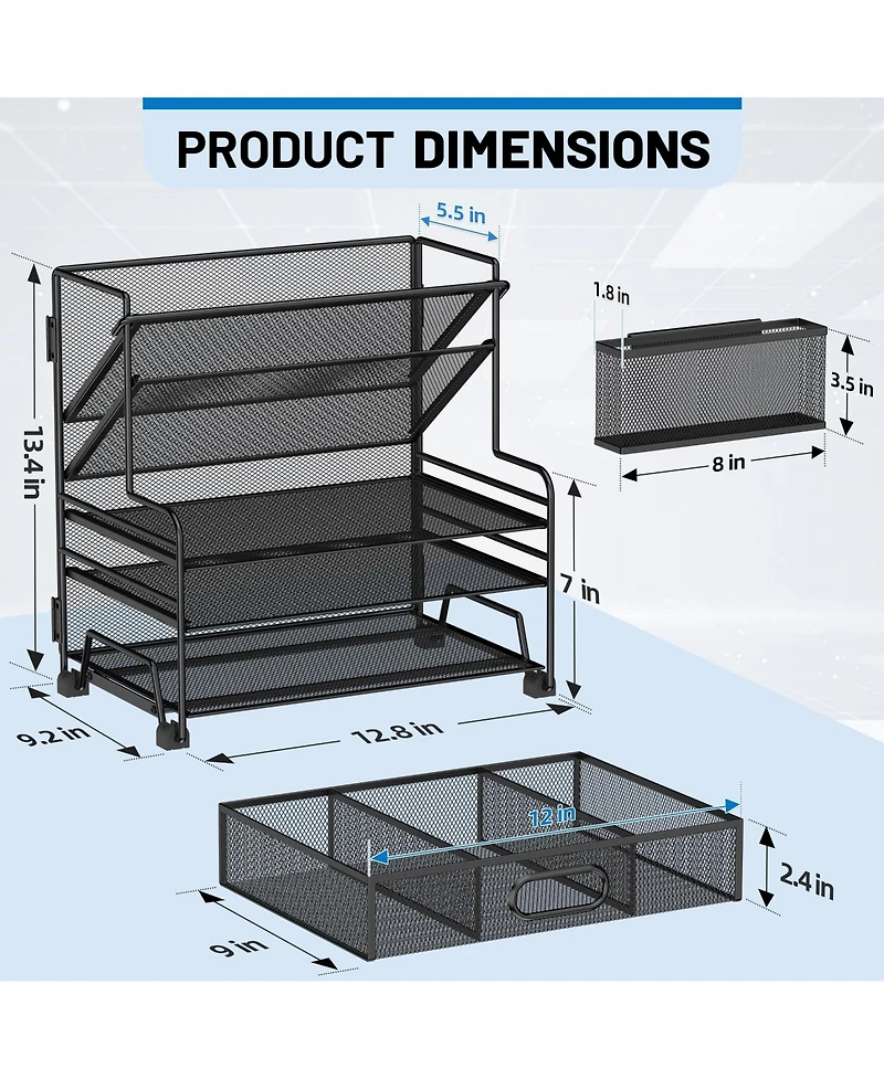 Danrong 5 Tier Desk Organizer with Removable Pen Holders Mobile File Tray