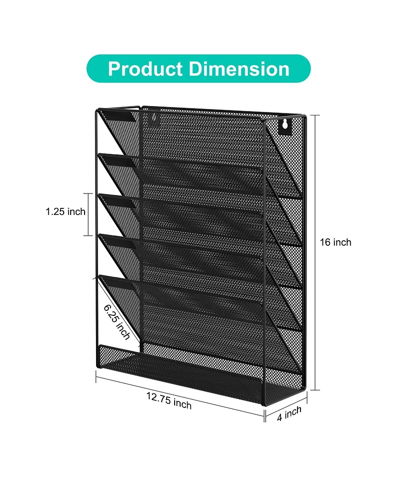 Danrong 5 Tier Mesh Wall File Holder Organizer with Classify Labels for Office Home Cubicle