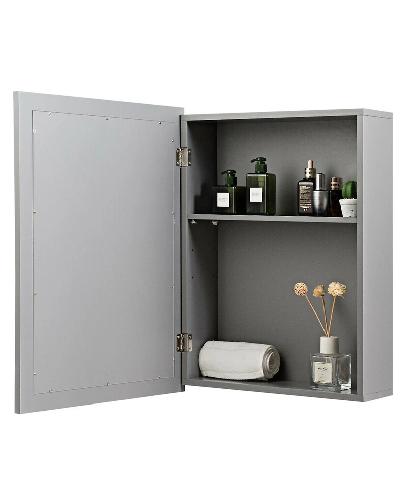 Gymax Mirrored Medicine Cabinet Wall-Mounted Bathroom Storage Organizer with Shelf