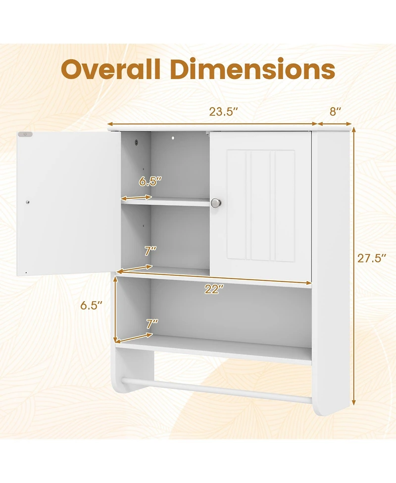 Gymax Bathroom Wall Cabinet Wall Mounted Medicine Cabinet with Towel Bar and Shelf
