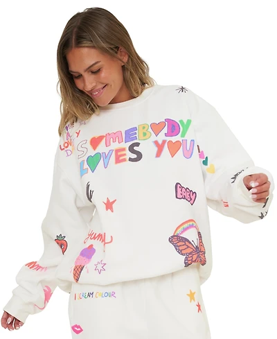 Mayfair Juniors' Somebody Loves You Graphic Oversized Long-Sleeve Crewneck Sweatshirt