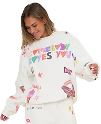 Mayfair Juniors' Somebody Loves You Graphic Oversized Long-Sleeve Crewneck Sweatshirt