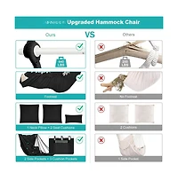 Piscifun Hammock Chair Hanging Swing With 3 Cushions Foot Rest Support 500lbs Weight Capacity Indoor Outdoor Patio Porch