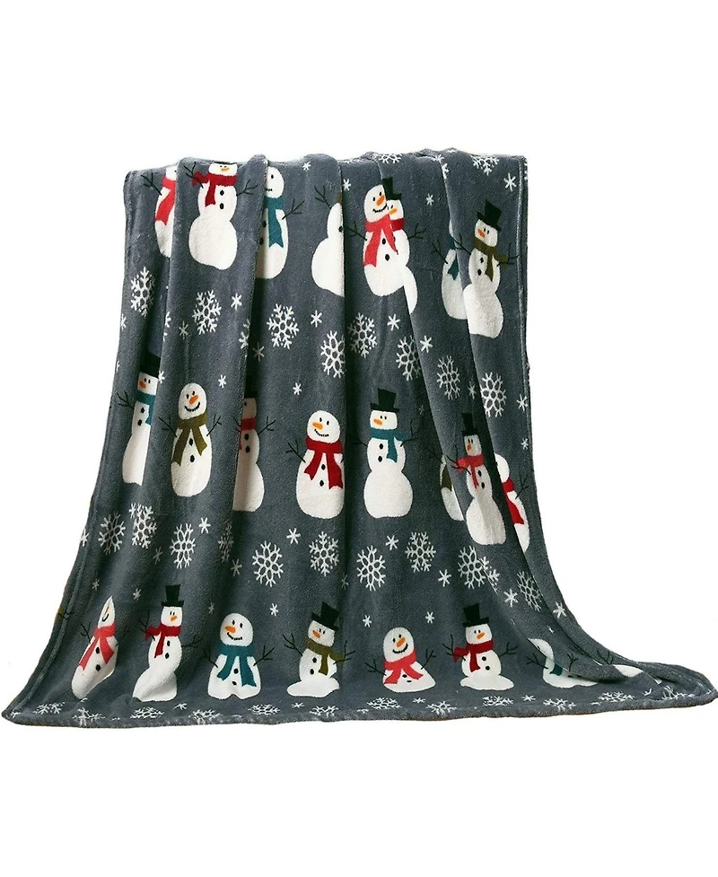 Kate Aurora Ultra Soft & Cozy Christmas Gray Snowman Plush Accent Throw Blanket Cover - 50 in. W x 60 in. L
