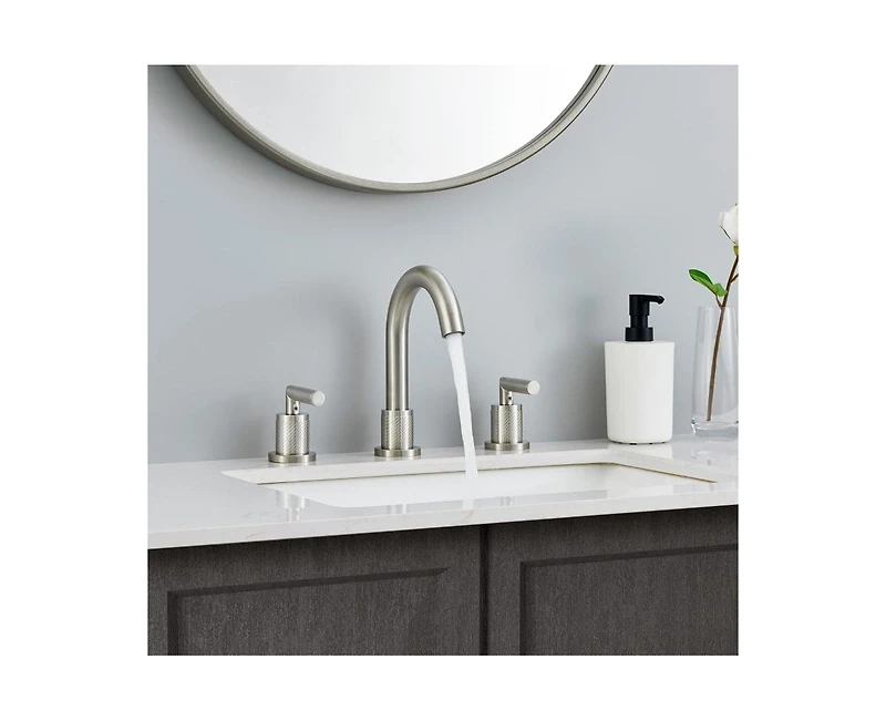 Busdays 2 Handle Brushed Nickel Bathroom Faucet Widespread 8 Inch 3 Hole 360 Degree Swivel Spout for Sink Basin
