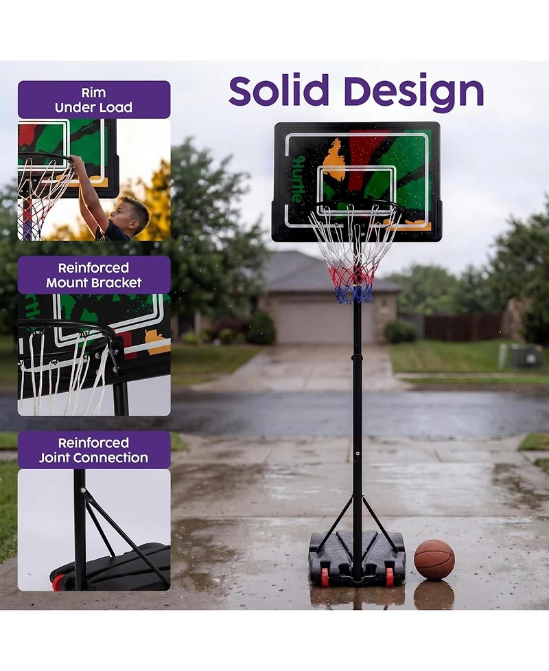 Hurtle Kids Portable Basketball Hoop – Adjustable Indoor Outdoor Basketball Goal with Wheels and Backboard for Kids Play
