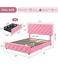 homfan Bed Frame with 4 Storage Drawers and Adjustable Headboard, Linen Upholstered Platform Beds
