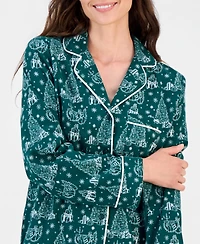 Charter Club Women's Cotton Flannel Long-Sleeve Notch Collar Pajama Top and Pants Set, Macy's Exclusive