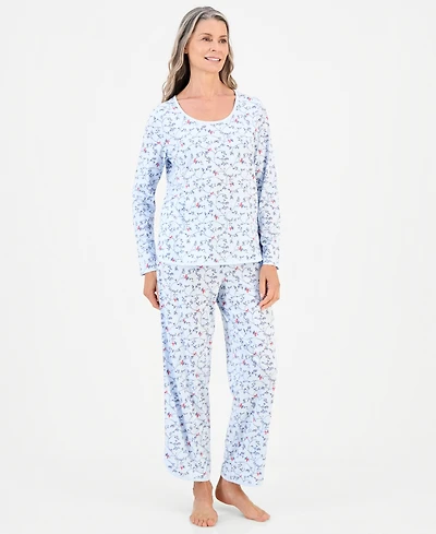 Charter Club Women's Pima Cotton Long-Sleeve Scoop Neck Pajama Top and Pants Set, Macy's Exclusive