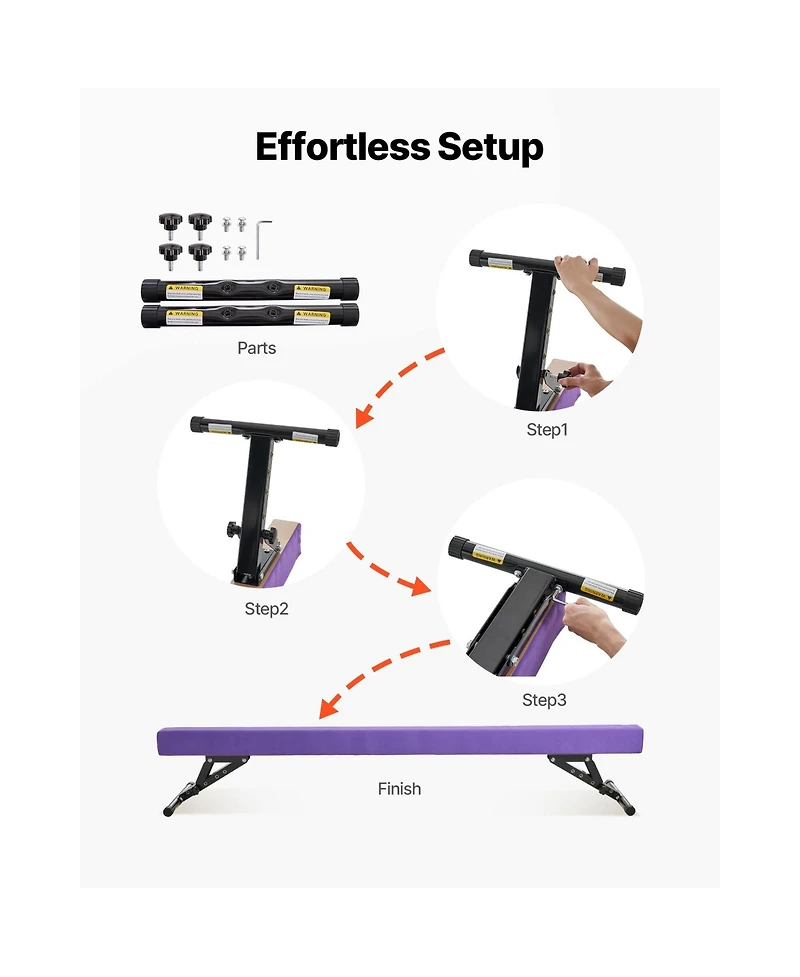 Sevorley Adjustable Balance Beam for Kids, 8FT Gymnastics Floor Beam with 5 Height Levels