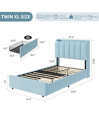 homfan Bed Frame with Storage Headboard, Bed Frame with 2 Drawers, Boucle Upholstered Platform Bed