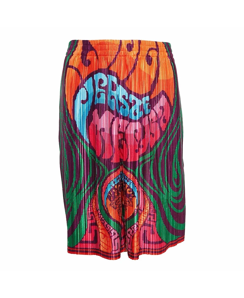 Pre-Owned Versace Mens Multicolor Medusa Print Satin Plisse College Fit Shorts