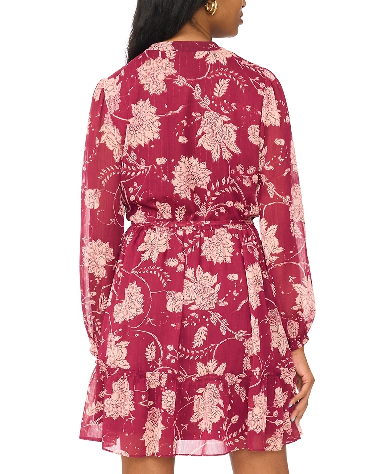Msk Petite Belted Short-Sleeve Chiffon Shirt Dress
