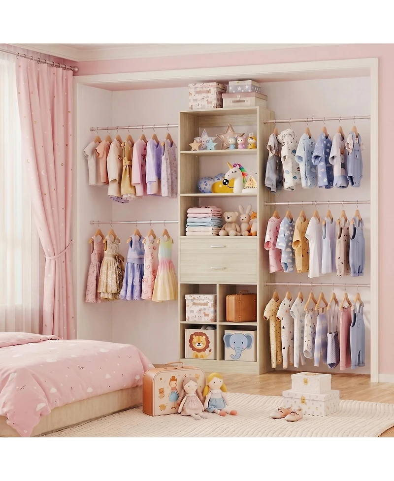 Aheaplus Small Closet Organizer with Drawers and Hanging Rods for a Child's Room