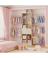 Aheaplus Small Closet Organizer with Drawers and Hanging Rods for a Child's Room