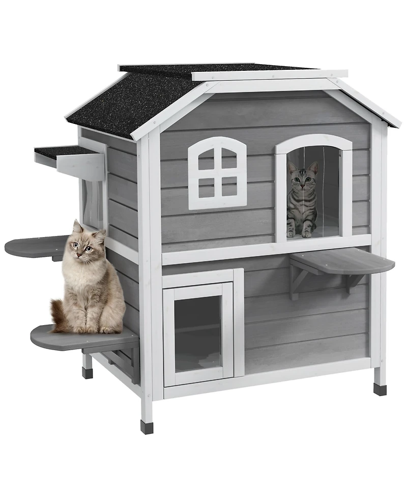 Ruie 2 Story Outdoor Cat House Weatherproof Wooden Feral Cat Shelter