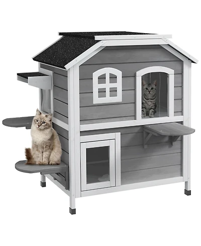 Ruie 2 Story Outdoor Cat House Weatherproof Wooden Feral Cat Shelter