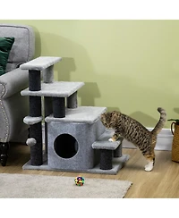 Ruie Adjustable 3 to 4 Step Cat Stairs with Scratching Post and Condo