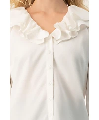 Ivonne Women's Ruffle Collar V-Neck Long-Sleeve Blouse
