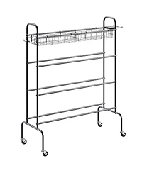 Sevorley 4-Tier Rolling Basketball Rack, Sports Ball Storage Organizer with Wheels, Hooks, and Baskets
