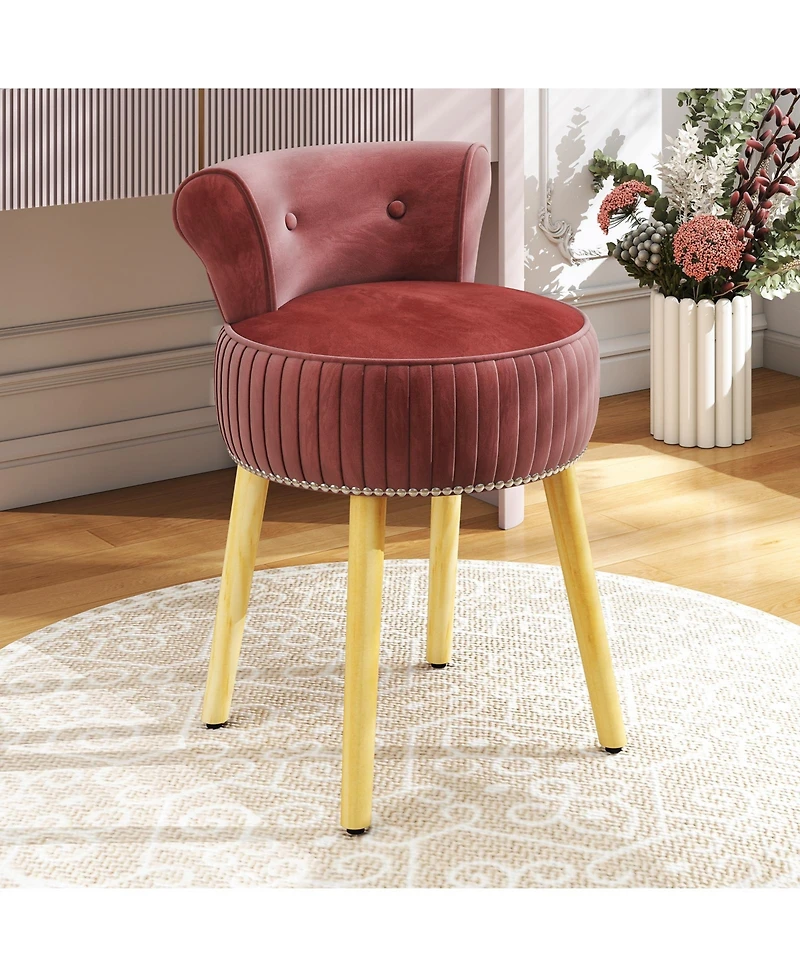 Gouun Tufted Velvet Vanity Chair with Low Back and Solid Rubber Wood Legs
