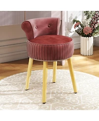 Gouun Tufted Velvet Vanity Chair with Low Back and Solid Rubber Wood Legs
