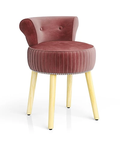 Gouun Tufted Velvet Vanity Chair with Low Back and Solid Rubber Wood Legs